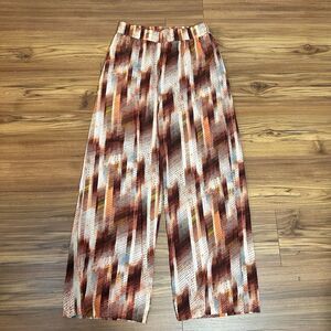 Women’s Boho Wide Leg Pants Size Small Elastic Waist Abstract Print Culottes